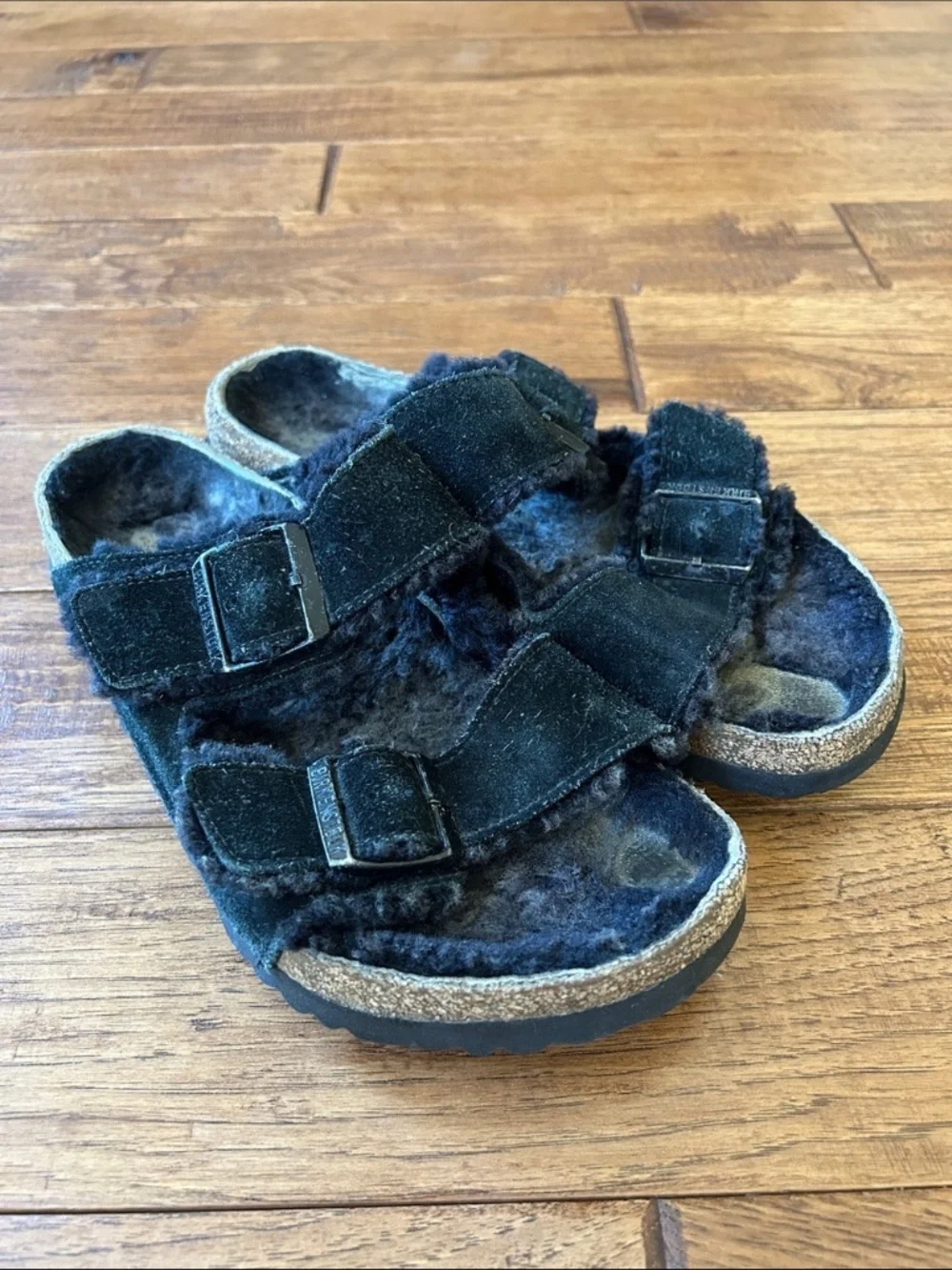 Birkenstock Arizona Shearling Sandals Black Suede Size 41 / Mens 8
